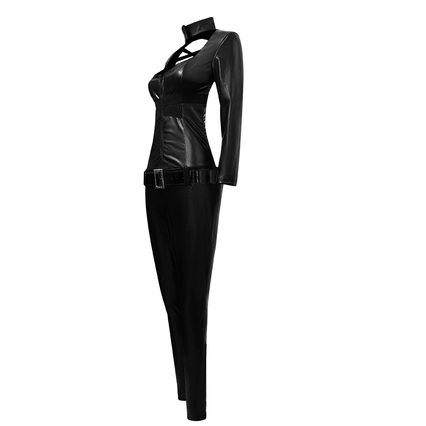 Women Black Catsuit Super Heroine Bodysuit Deluxe Cat Cosplay Costume