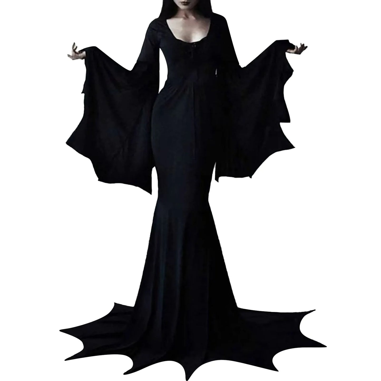 Morticia Addams Costume Women Vampire Bat Dress Adams Family Cosplay Outfit
