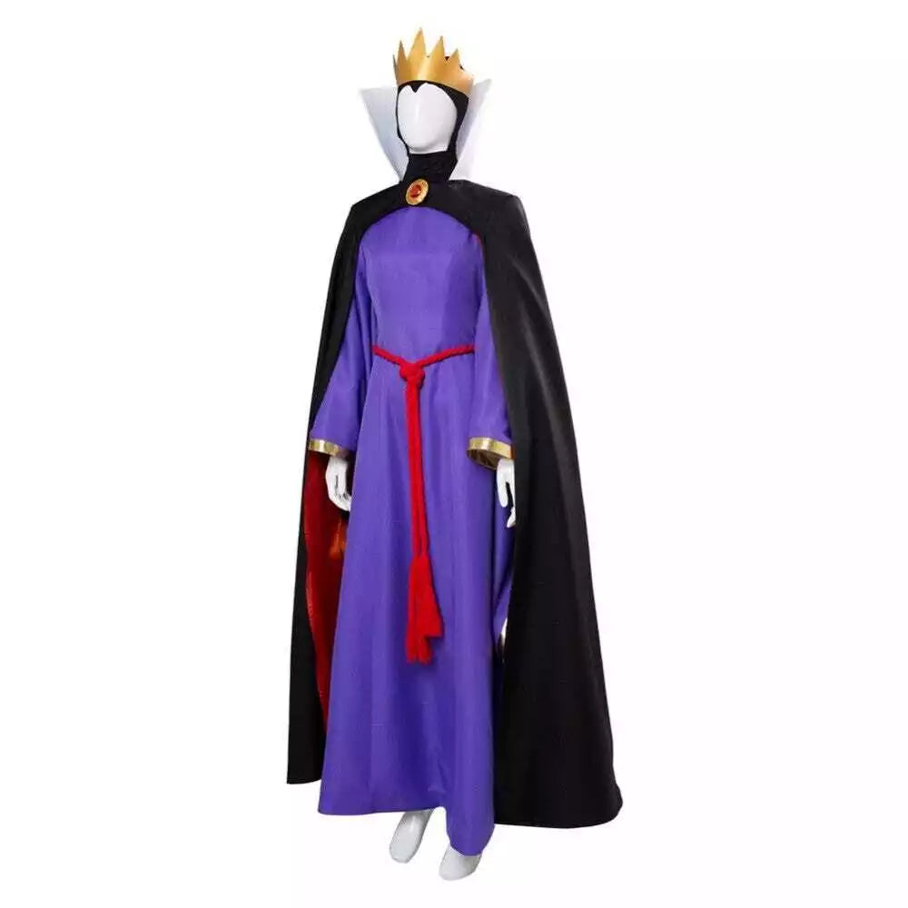 Women Queen Costume Fairy Tale Evil Queen Cosplay Dress Crown and Cape Full Set