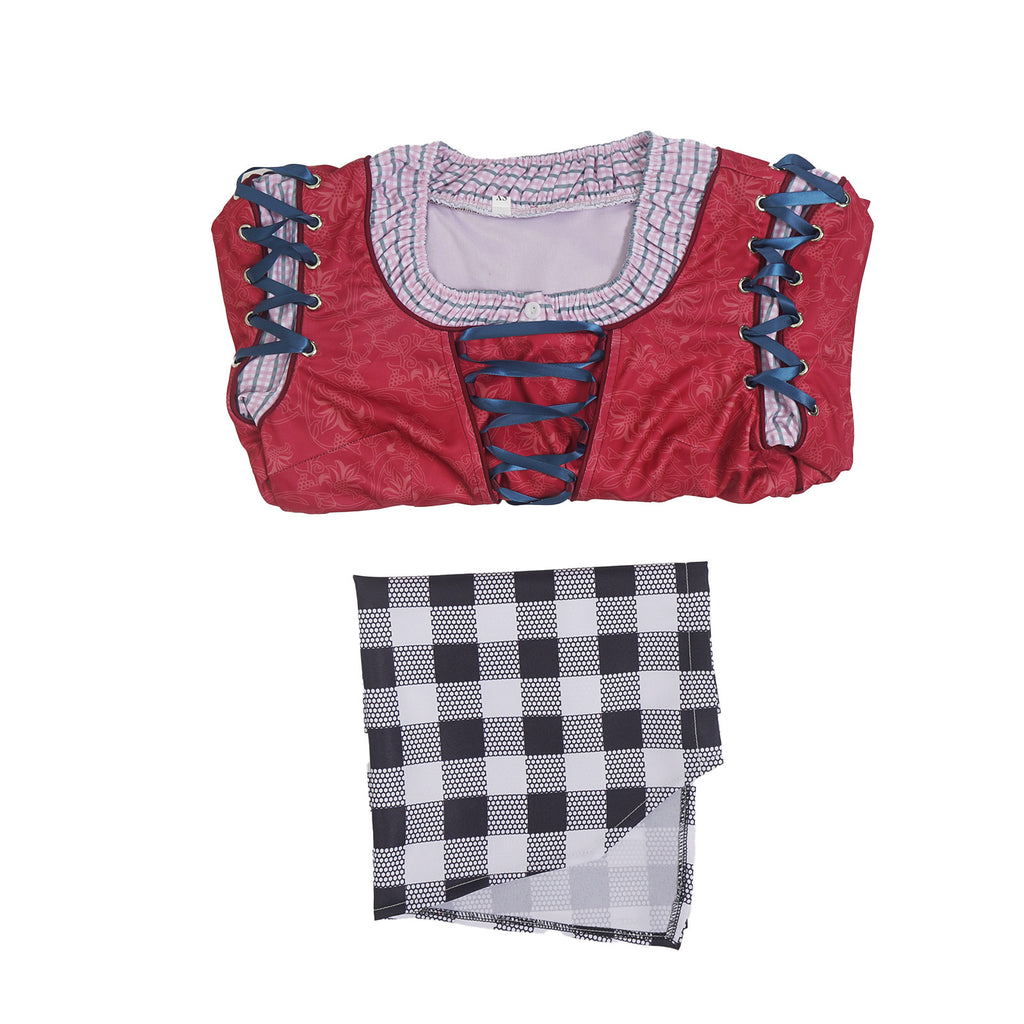 Women Princess Cosplay Maid Costume Red Party Maid Apron Dress