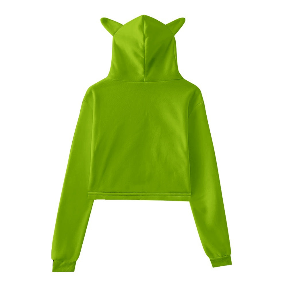 Wicked Elphaba Cat Ears Crop Top Hoodie Women Long Sleeve Green Pullovers