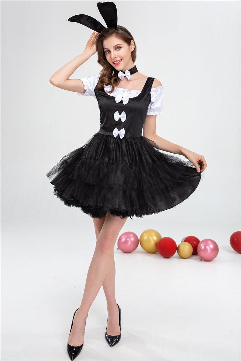 Women's Classic Bunny Costume Bunny Girl Dress Cosplay Outfit Ears Bow Set