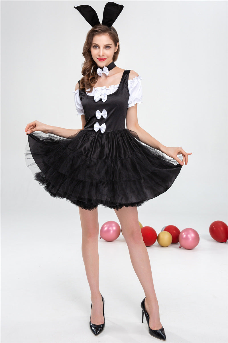 Women's Classic Bunny Costume Bunny Girl Dress Cosplay Outfit Ears Bow Set