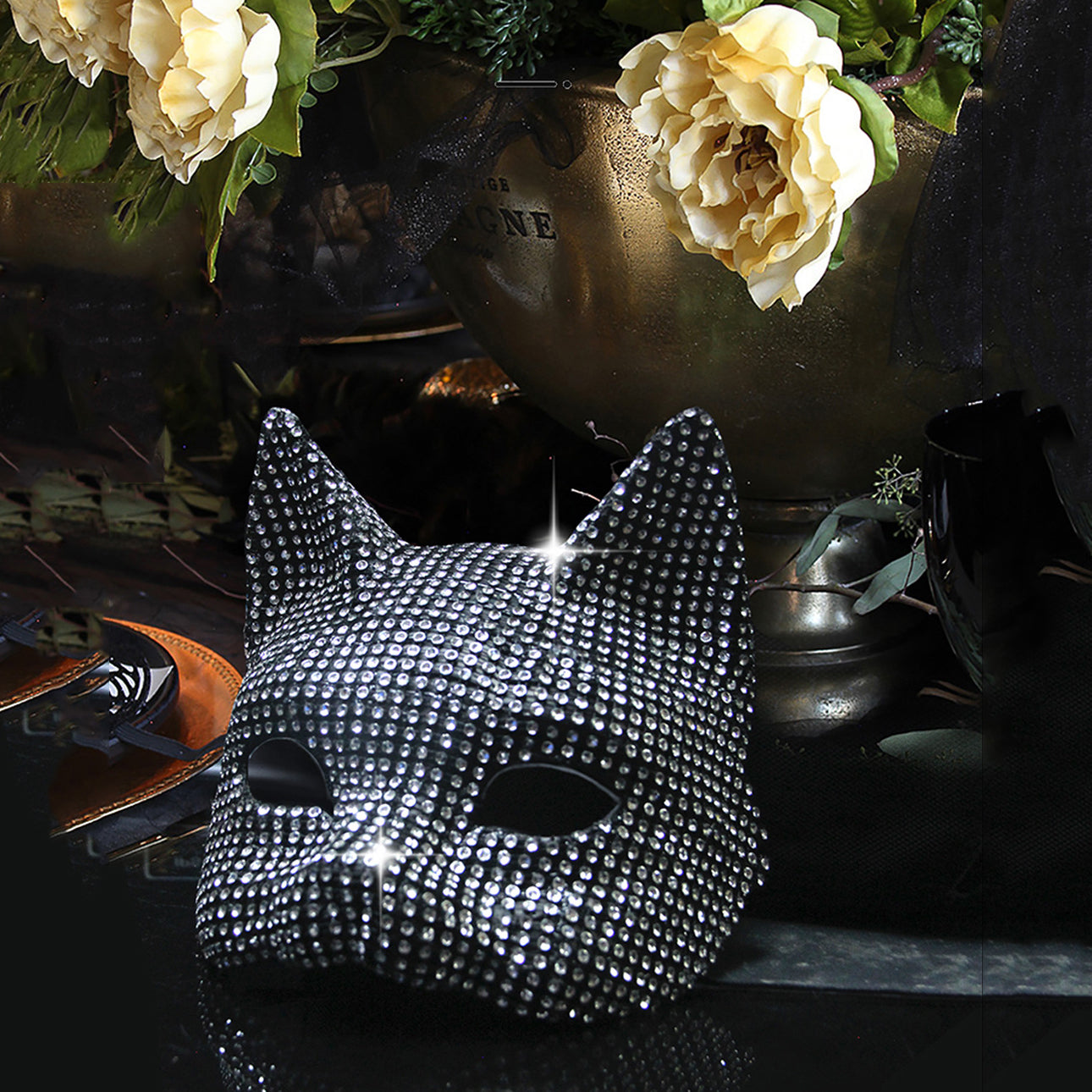 Women Cat Mask Masquerade Face Mask Party Roleplay Cat Mask and Gloves