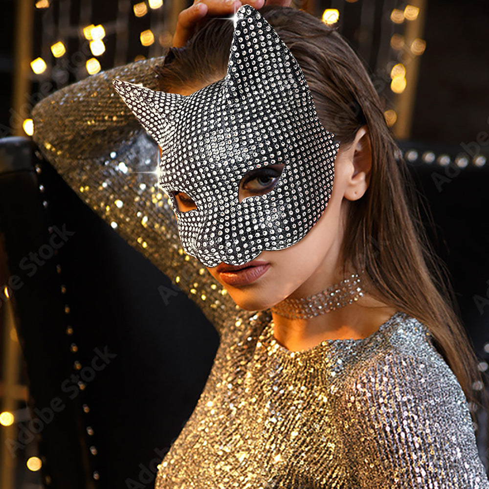 Women Cat Mask Masquerade Face Mask Party Roleplay Cat Mask and Gloves