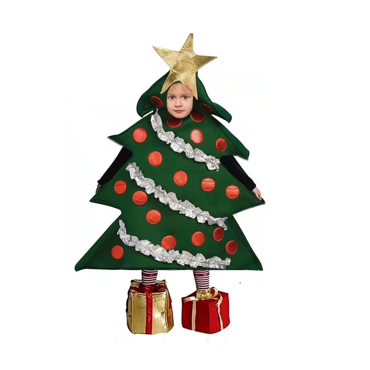 Adult Christmas Tree Costume With Present Shoes Covers Men and Women Funny Christmas Party Outfit