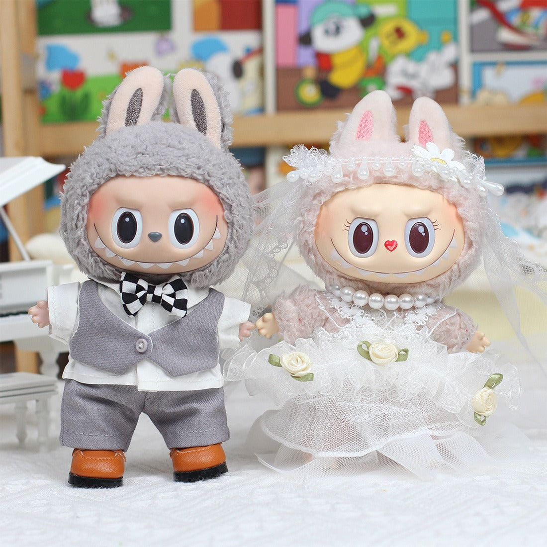 6.7in Labubu Clothes 2 Piece in Bundle Cute Couple Plush Doll Outfits Accessories