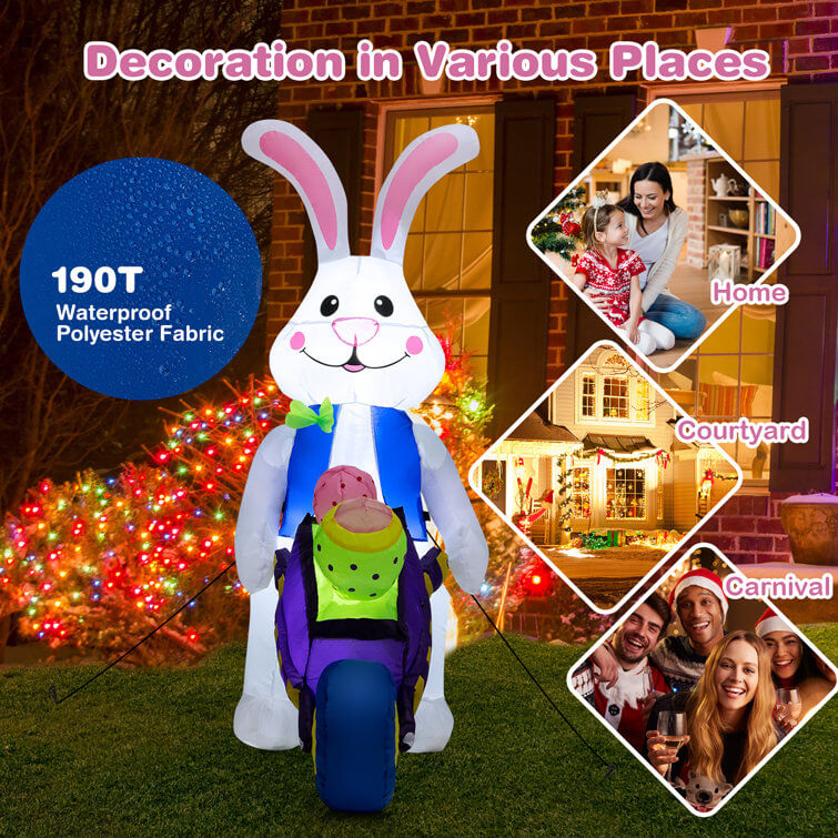 Decoración de conejo inflable de 6 pies de alto con luz, para exteriores, con canasta, para jardín o césped