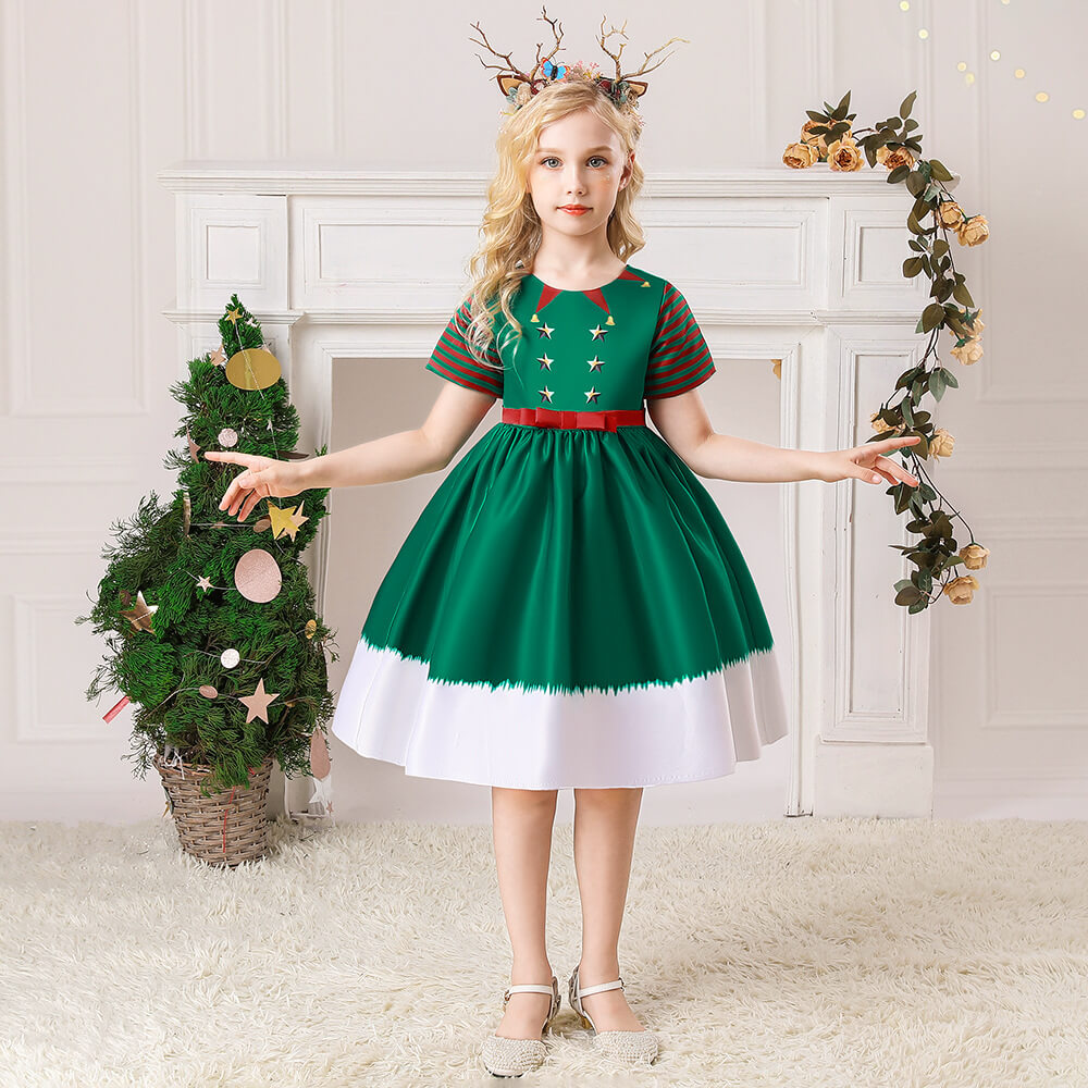 Kids Christmas Party Dress Grils New Year Party Costume Short Sleeve Ball Gown Dress