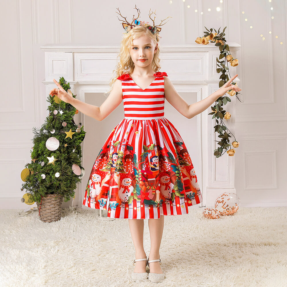 Kids Christmas Party Dress Grils New Year Party Costume Short Sleeve Ball Gown Dress