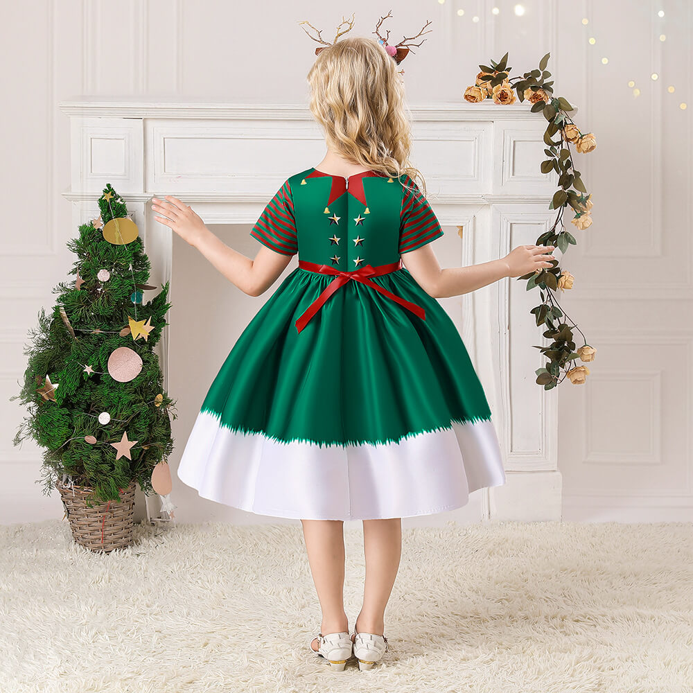 Kids Christmas Party Dress Grils New Year Party Costume Short Sleeve Ball Gown Dress