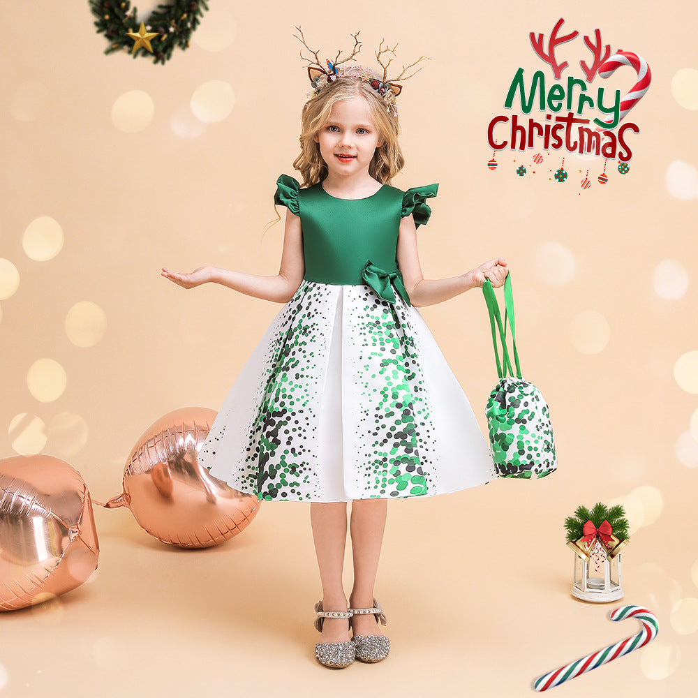 Girls Christmas Costume with Candy Bag Backless Party Dress Kids Fancy Festival Dress for 2-8 Years