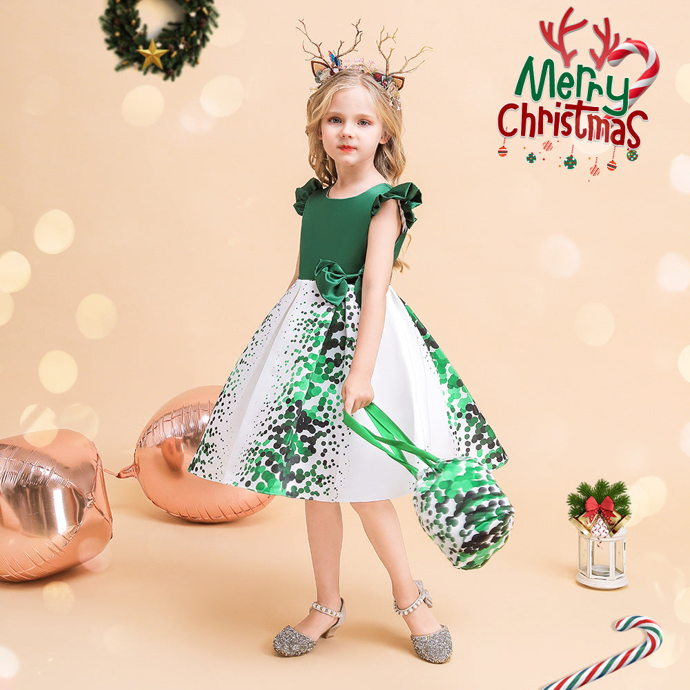 Girls Christmas Costume with Candy Bag Backless Party Dress Kids Fancy Festival Dress for 2-8 Years