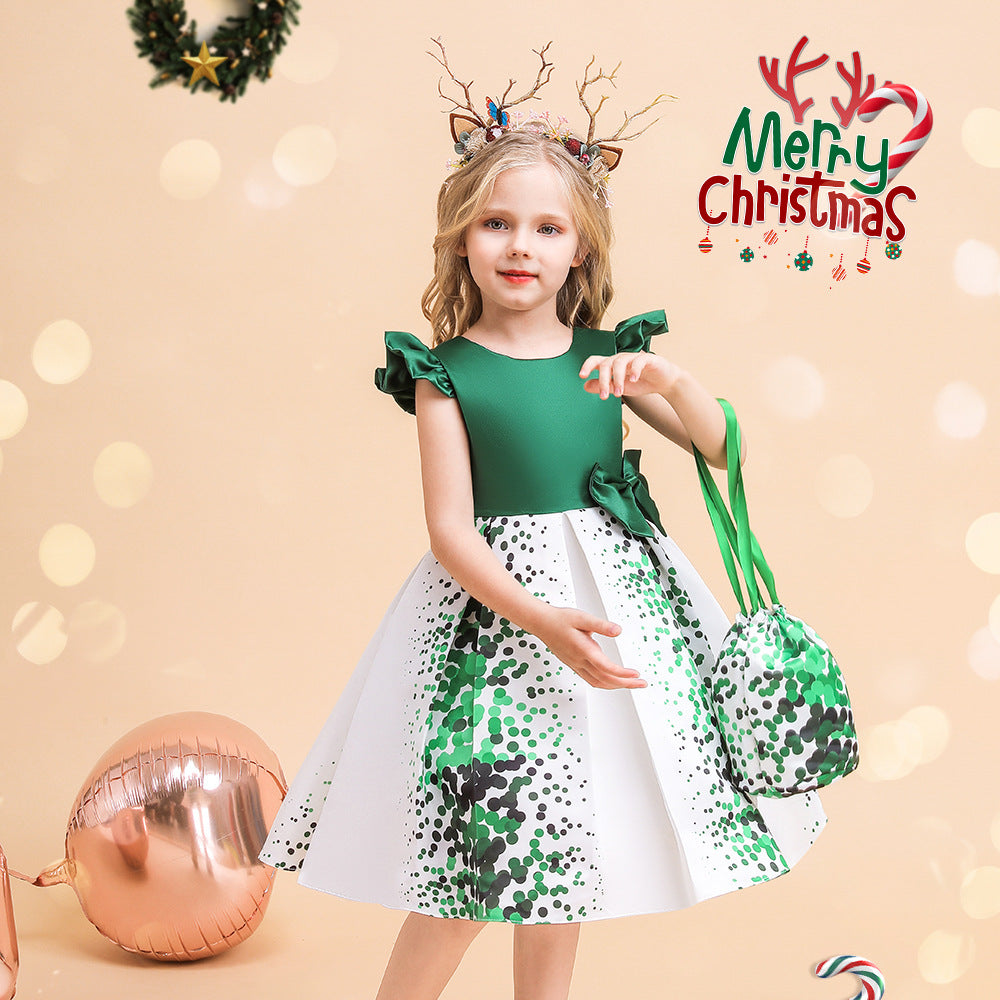 Girls Christmas Costume with Candy Bag Backless Party Dress Kids Fancy Festival Dress for 2-8 Years
