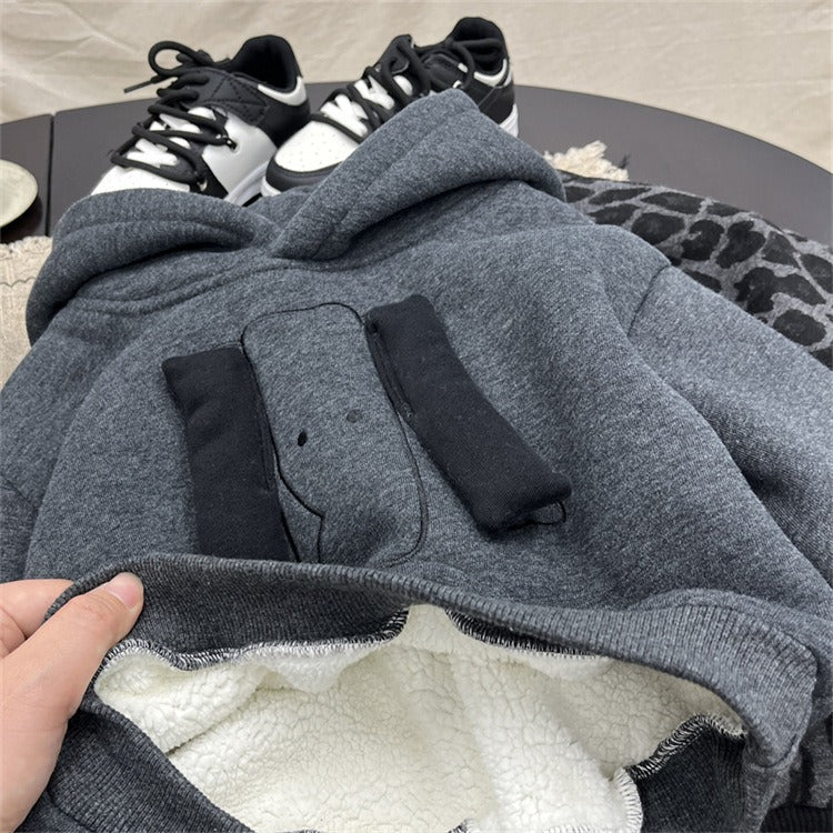 Boys Dark Grey Fleece Hoodie 3D Dog Decoration Pullover