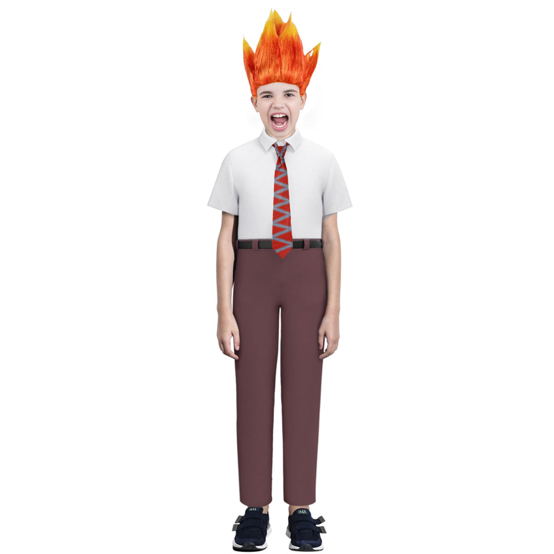 Kids Inside Out Anger Costume Emotion Anger Cosplay T-shirt Pants and Tie Suit Boys Halloween Costume