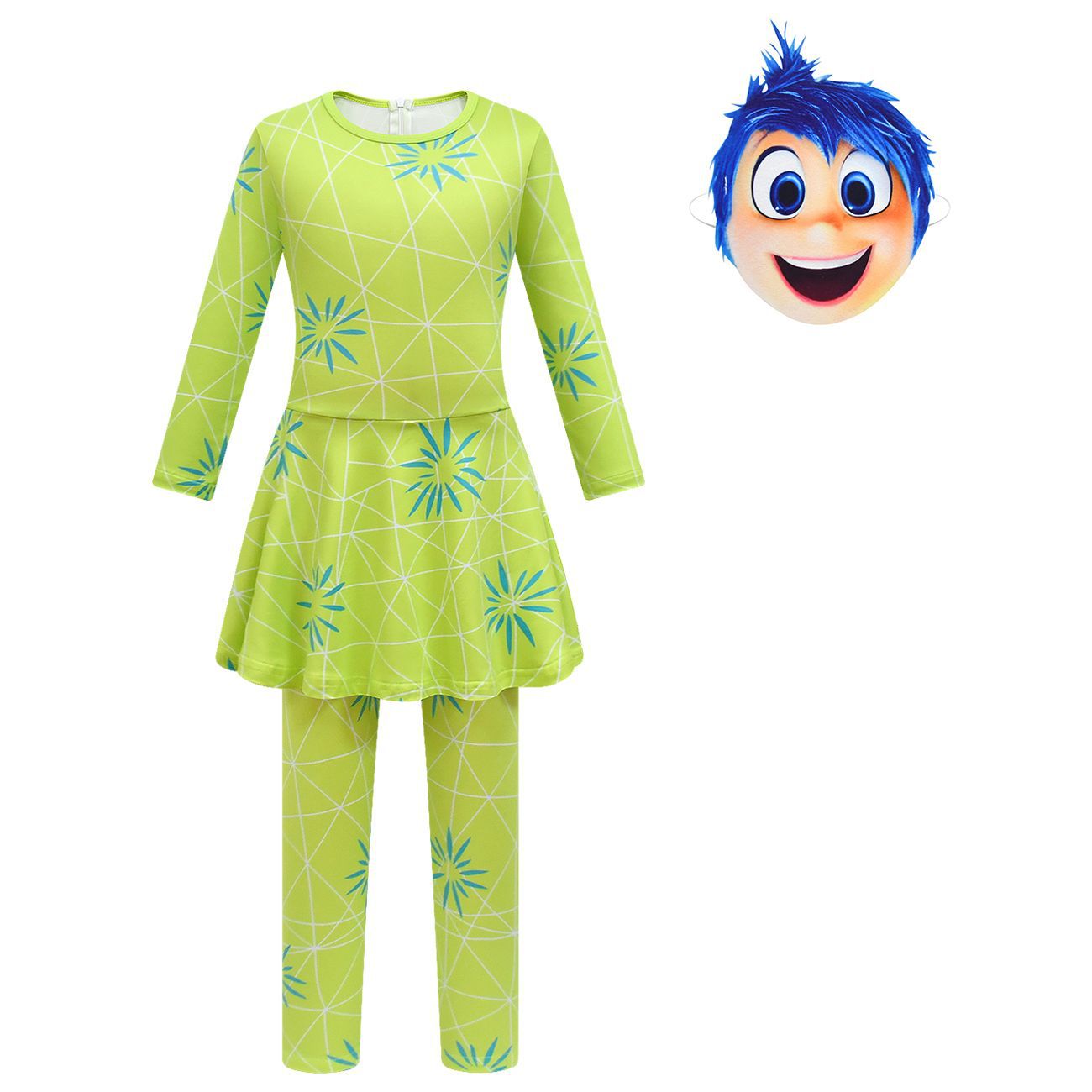 Girls Joy Inside Out Costume Movie Character Joy Cosplay Dress with Leggings Cosplay Outfit