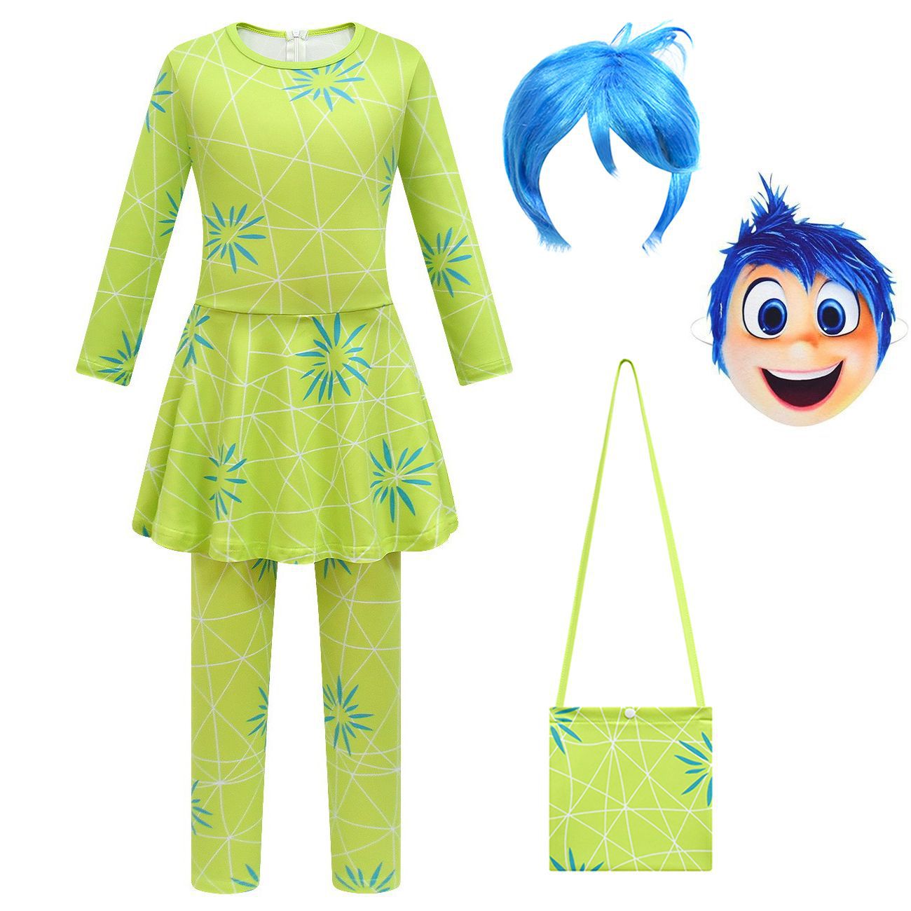 Girls Joy Inside Out Costume Movie Character Joy Cosplay Dress with Leggings Cosplay Outfit