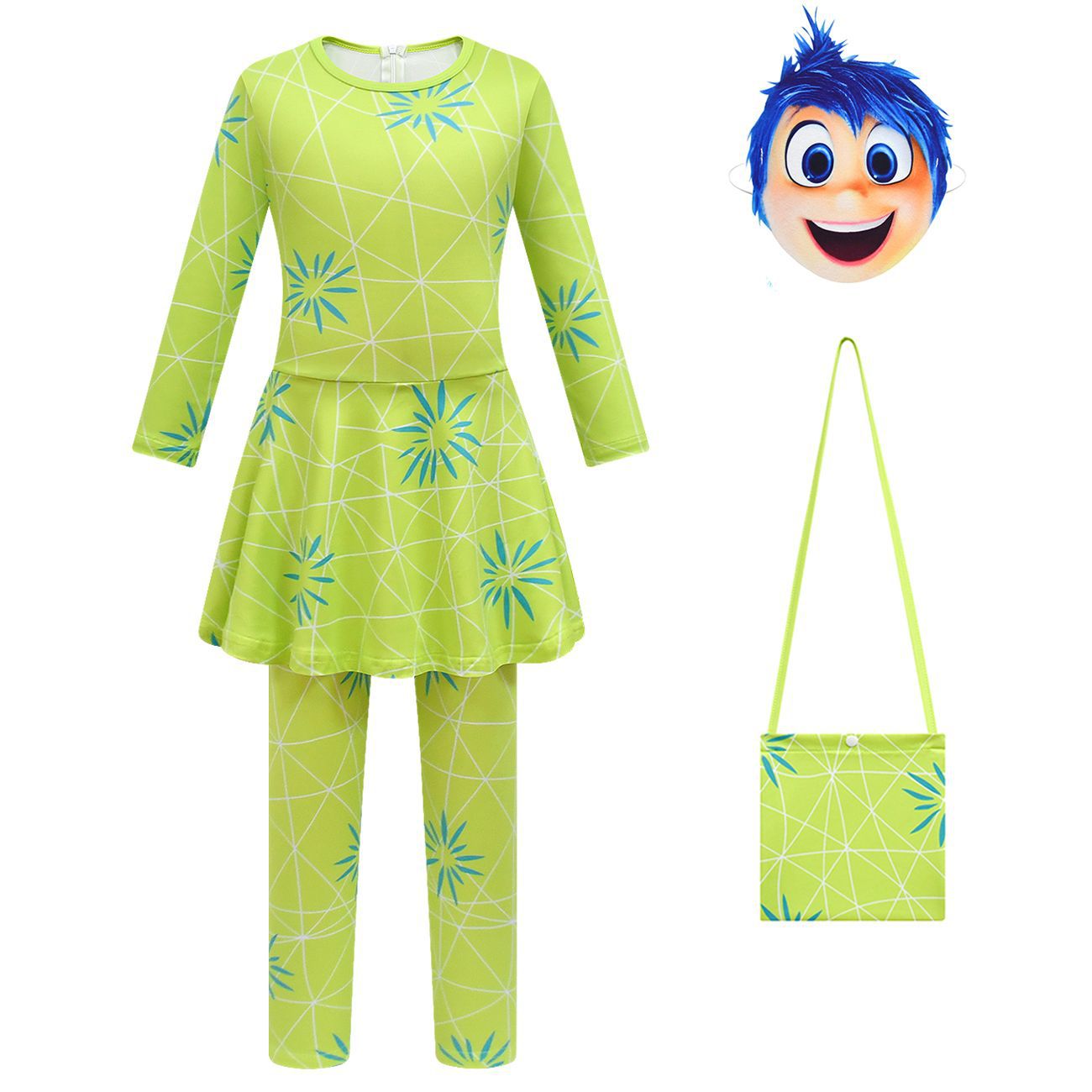 Girls Joy Inside Out Costume Movie Character Joy Cosplay Dress with Leggings Cosplay Outfit