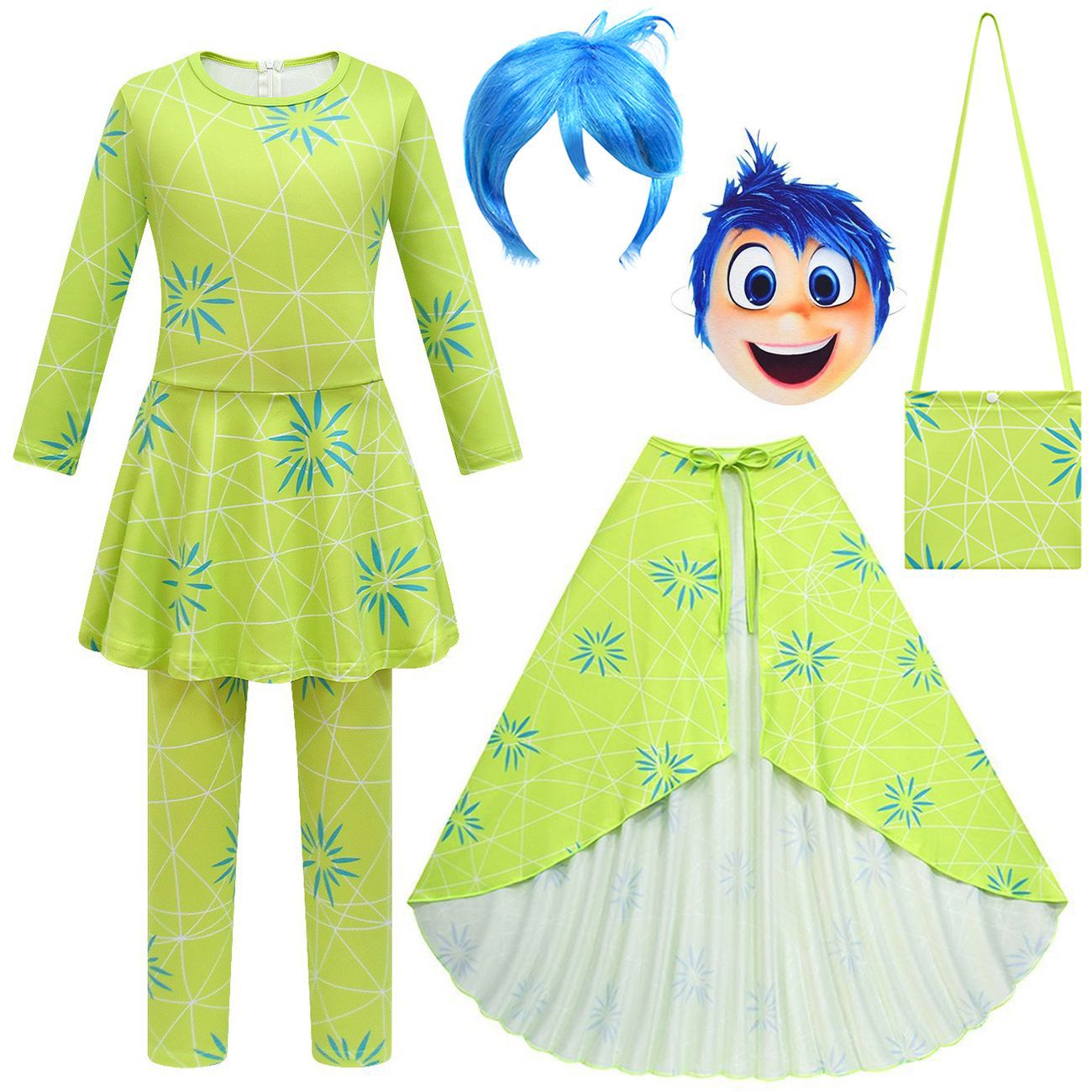 Girls Joy Inside Out Costume Movie Character Joy Cosplay Dress with Leggings Cosplay Outfit