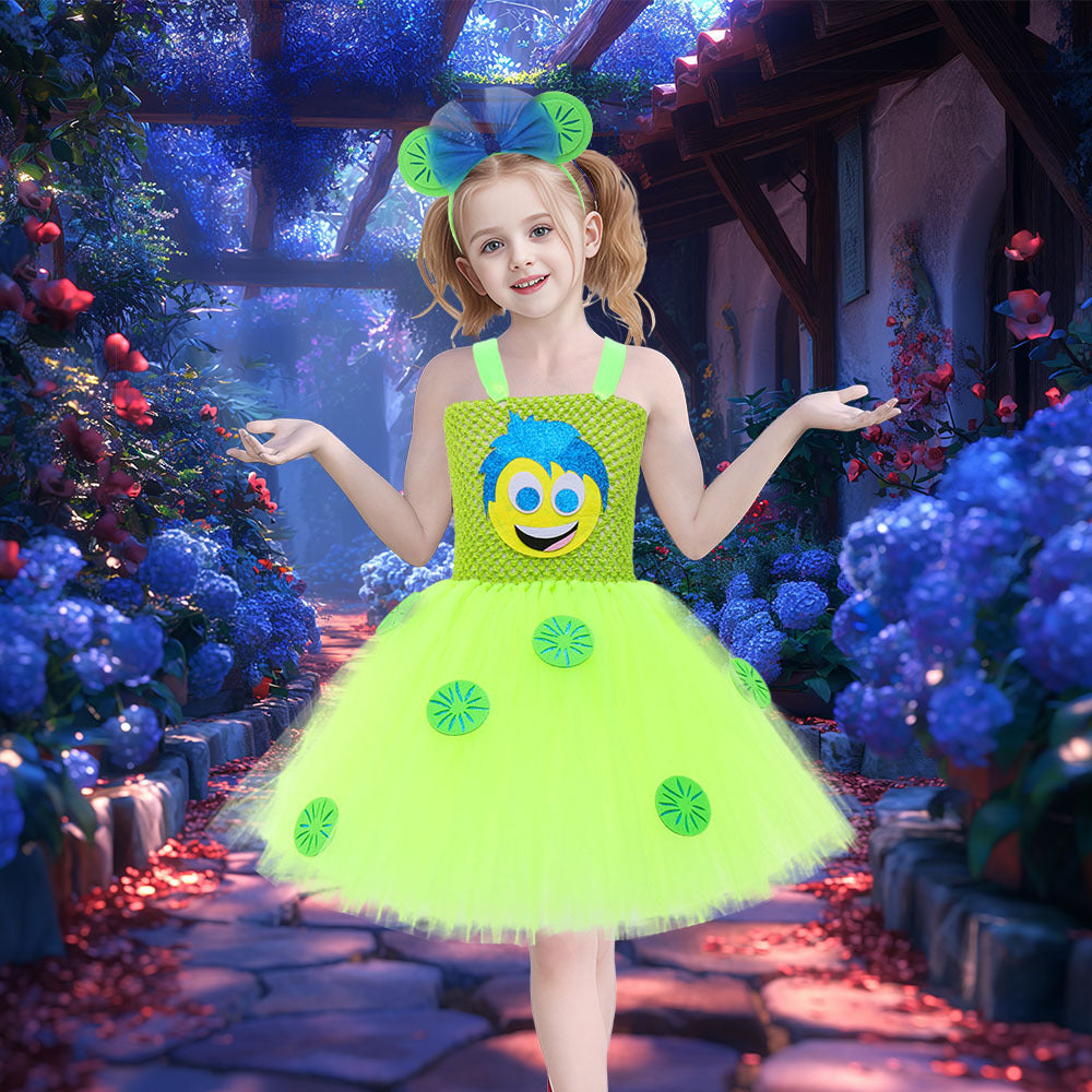 Inside Out Joy Costume Kids Joy Tutu Dress with Hair Band Party Birthday Halloween Costume