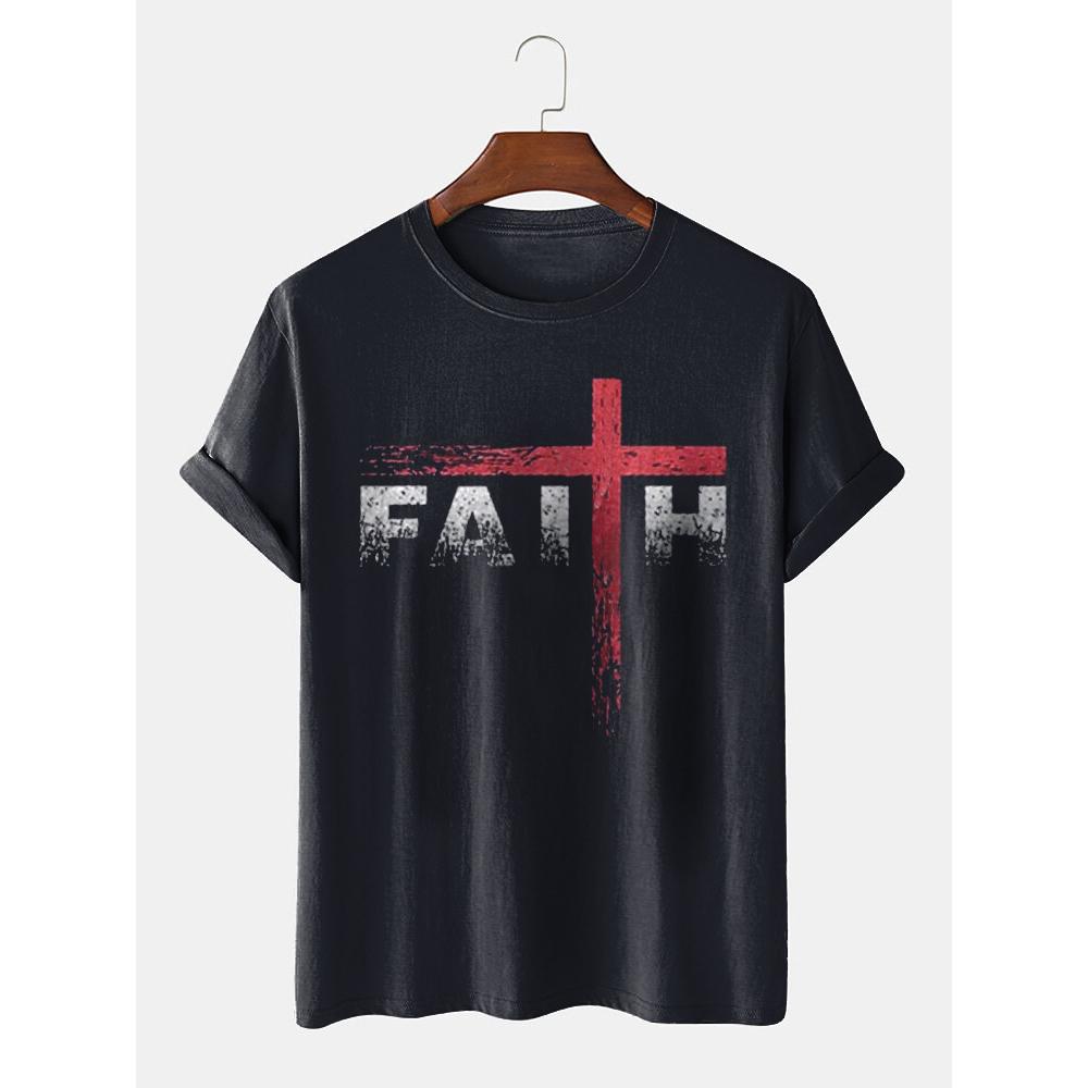 T-shirt à manches courtes et col rond pour homme avec imprimé lettres et drapeau