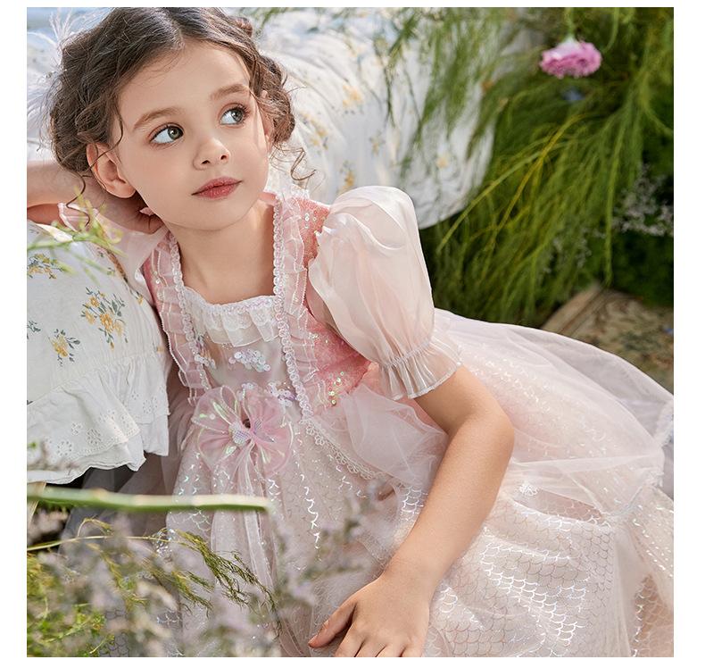 Girl Mermaid Princess Dress Cute Puff Sleeve Sequin Ball Gown Dress Fancy Dress Up Costume