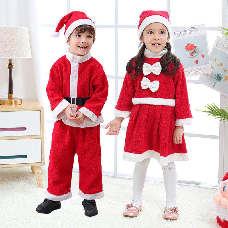 Kids Teens Santa Claus Costume Beard Bag Full Set for Boys Girls Christmas Party Cosplay