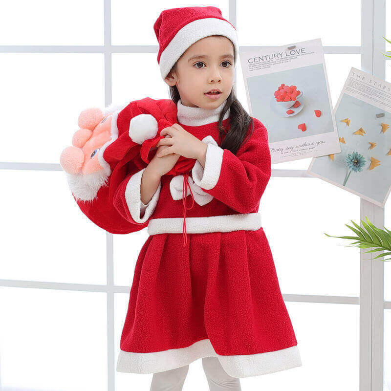 Kids Teens Santa Claus Costume Beard Bag Full Set for Boys Girls Christmas Party Cosplay
