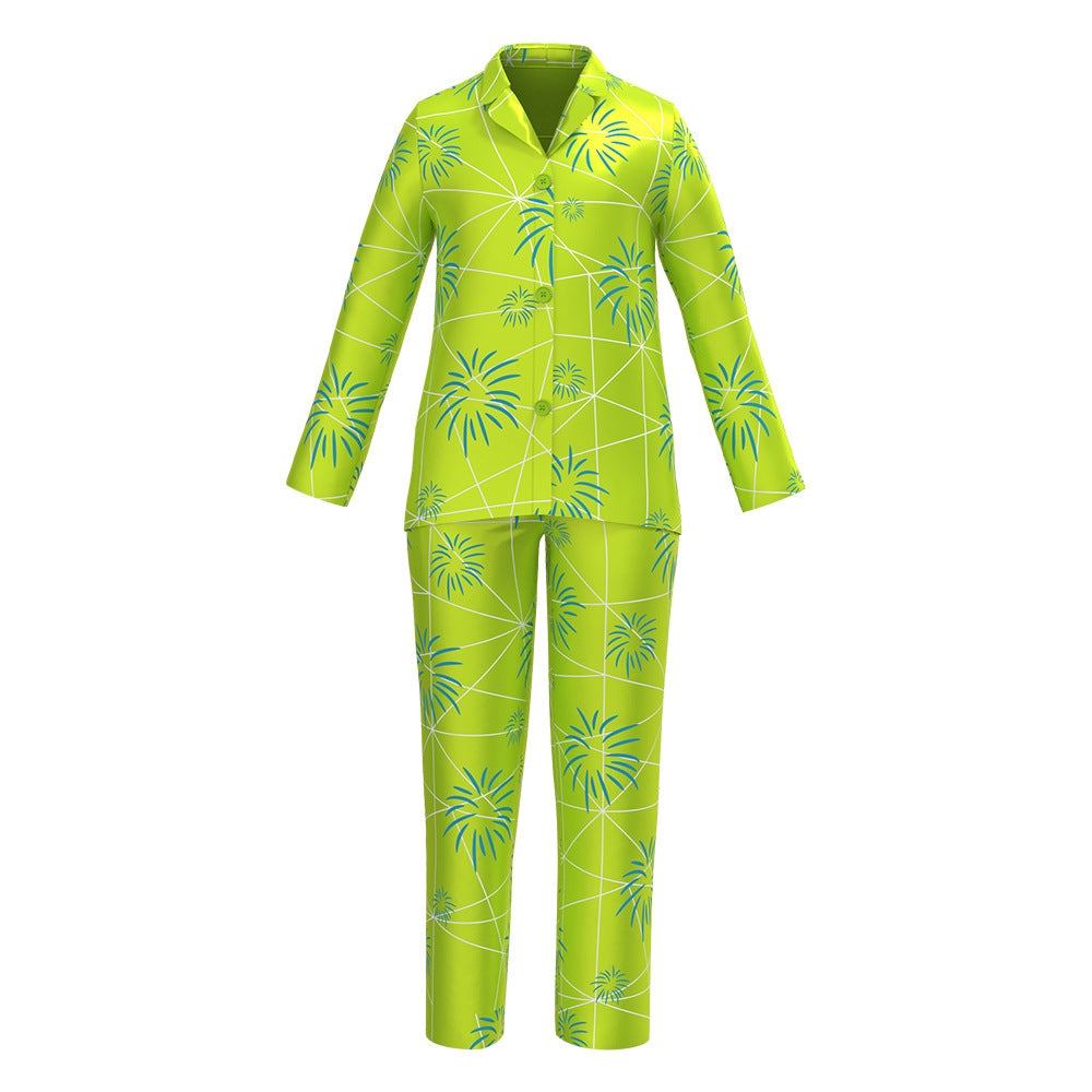Inside Joy DIsgust Pajamas Movie Joy Costume Silk Sleepwear Disgust Sleep Shirts and Pants 2pcs Suit