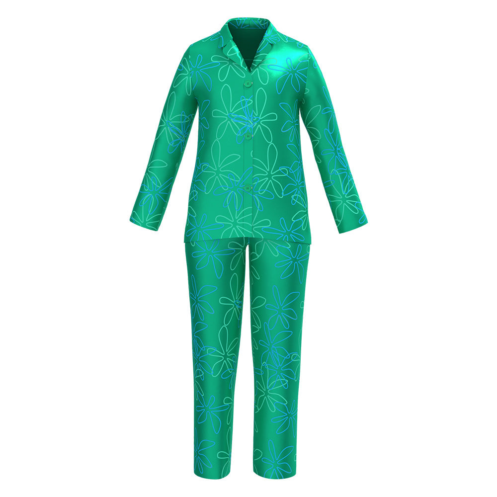 Inside Joy DIsgust Pajamas Movie Joy Costume Silk Sleepwear Disgust Sleep Shirts and Pants 2pcs Suit