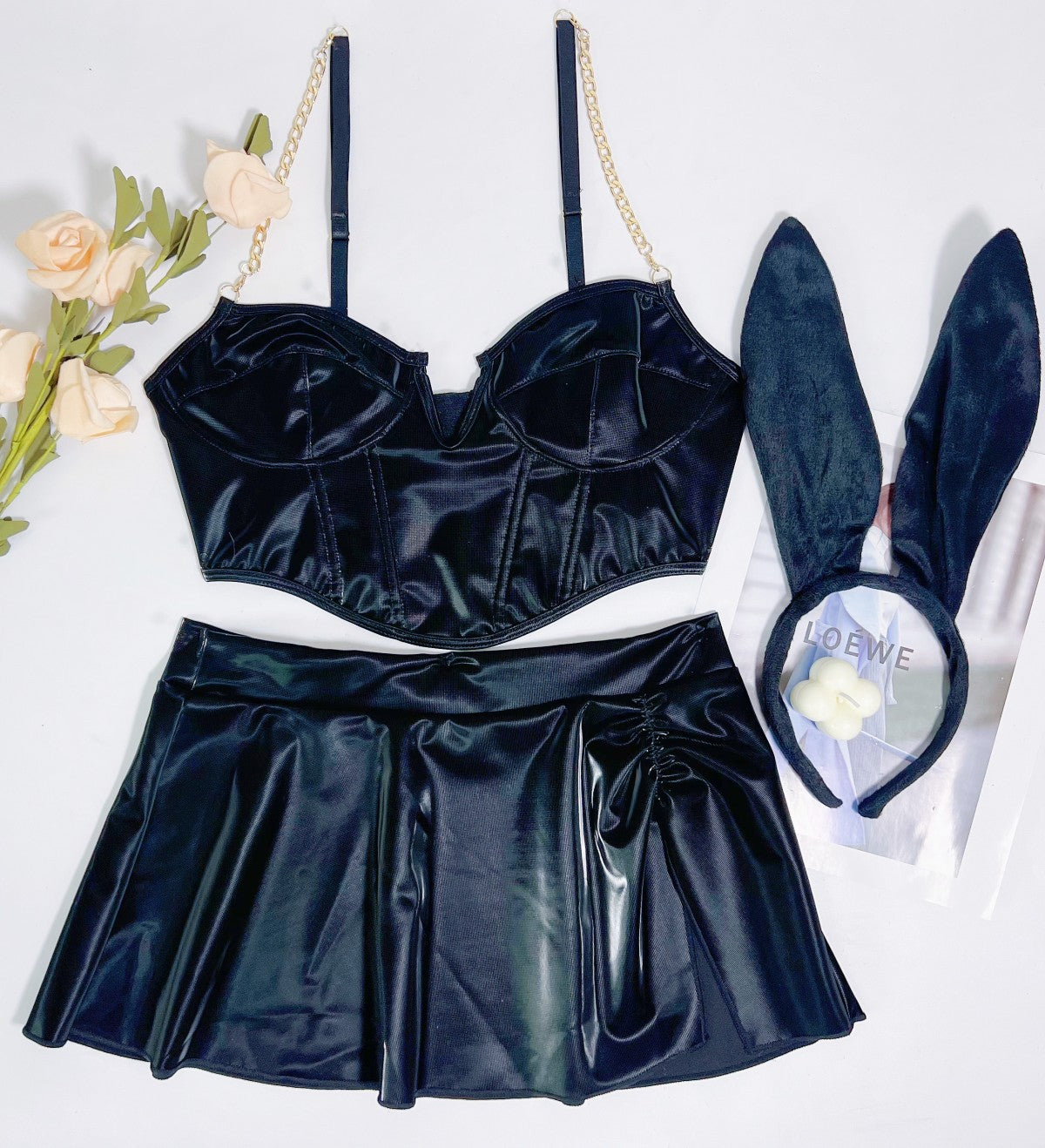 Women Sexy Bunny Costume Leather Bunny Girl Dress Up Outfit