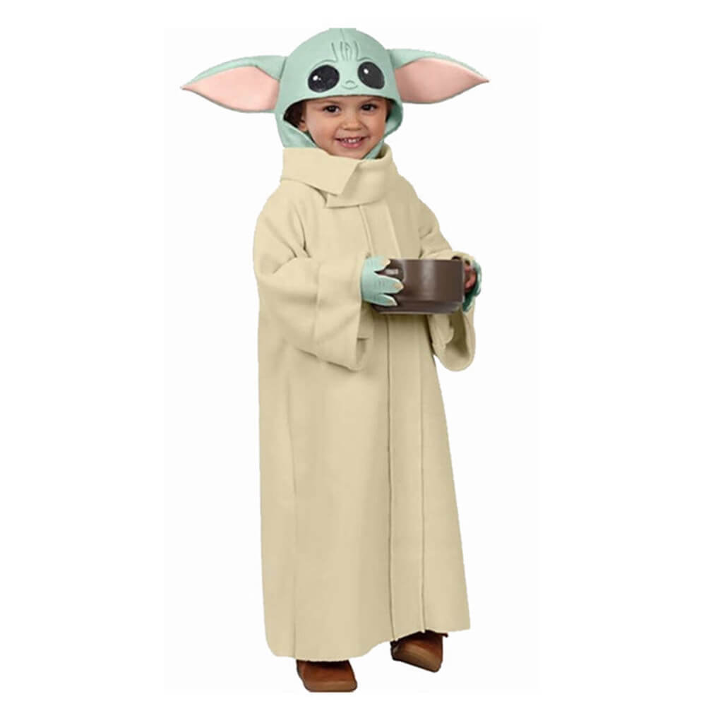 Baby Yoda Costume Kids Cosplay Coat with Headpiece attached Hand Covers