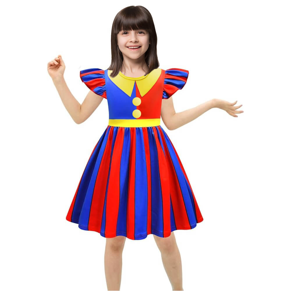 Girls Pomni Dress Kids Casual Hoodie Sweatshirt Short Sets Pomni Cosplay Outfit for Daily Wear