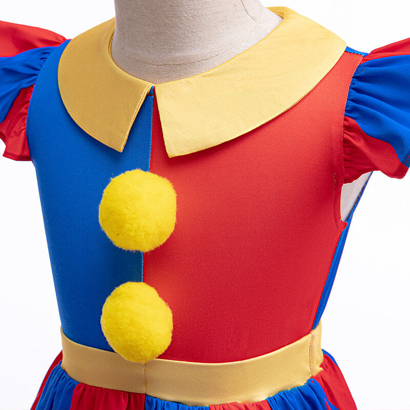 Girls Pomni Dress Daily Cosplay Costume Pomni Casual Dress with Gloves Halloween Party Outfit