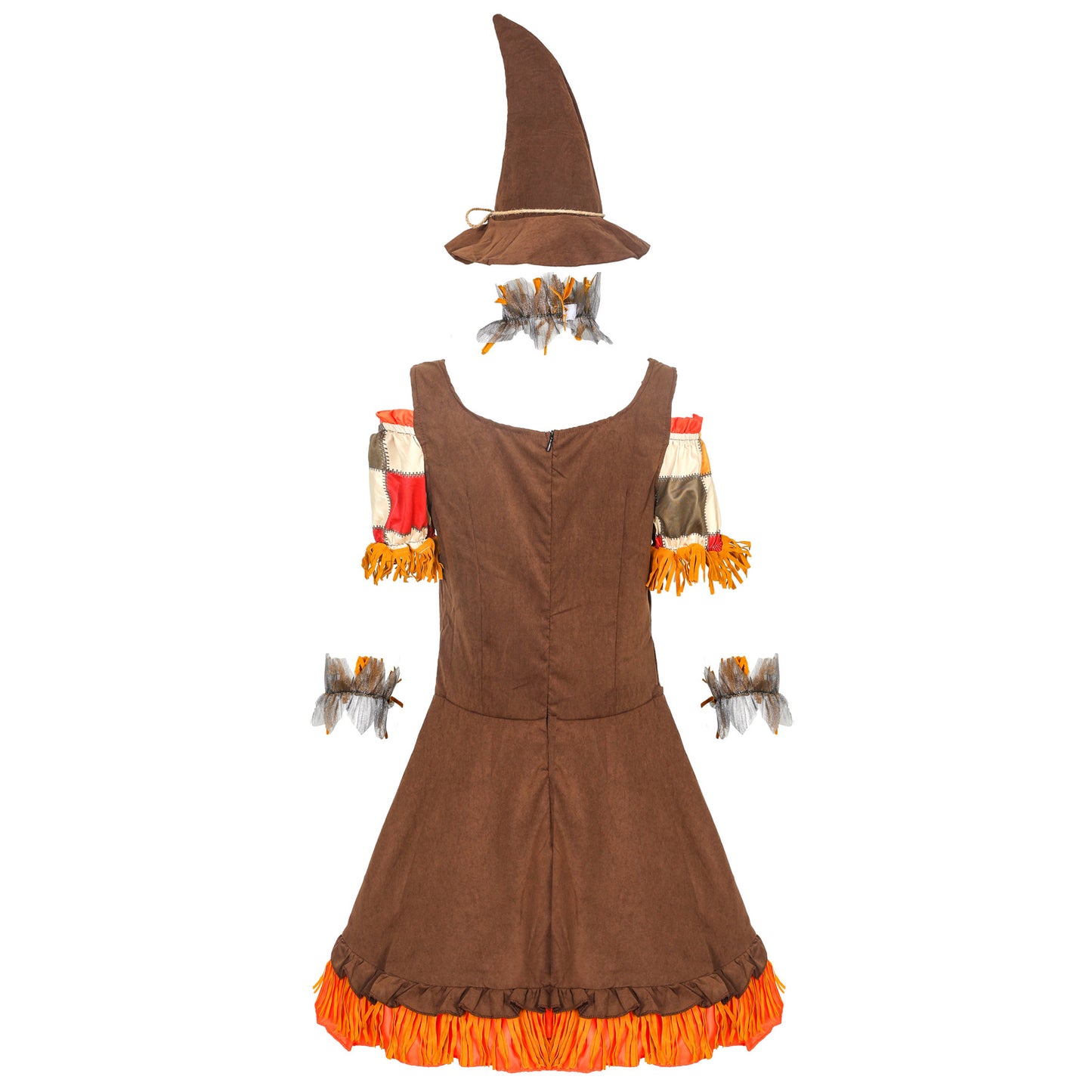 Women‘s Scarecrow Costume Adult Sexy Costume Off Shoulder Lace-up Mini Dress