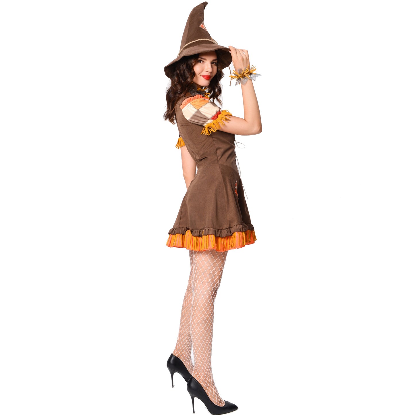 Women‘s Scarecrow Costume Adult Sexy Costume Off Shoulder Lace-up Mini Dress