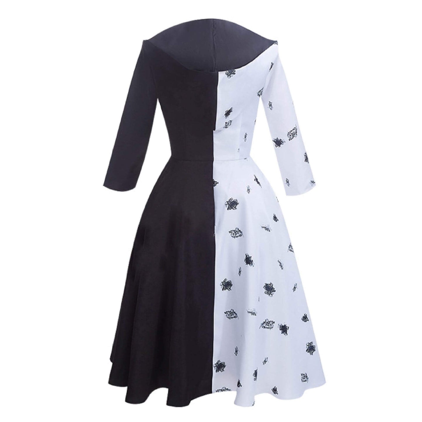 Black and White Dress Halloween Costume with Hood and Gloves