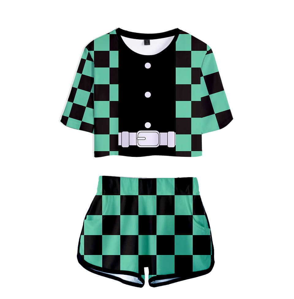 Adult Tanjiro Nezuko Running Suit Zenitsu Giyu Top and Shorts Halloween Activewear
