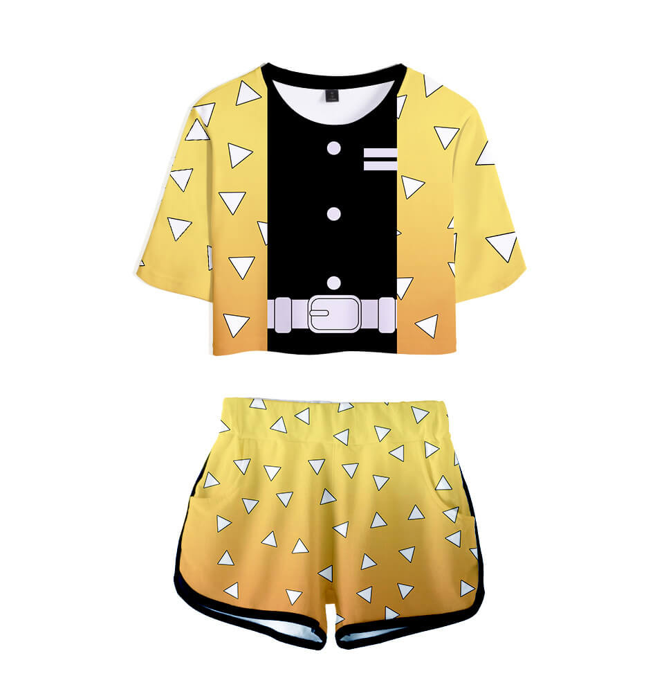 Adult Tanjiro Nezuko Running Suit Zenitsu Giyu Top and Shorts Halloween Activewear