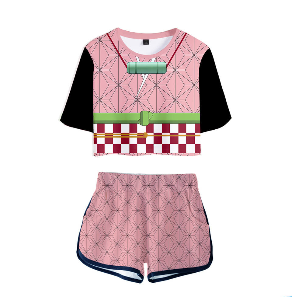 Adult Tanjiro Nezuko Running Suit Zenitsu Giyu Top and Shorts Halloween Activewear