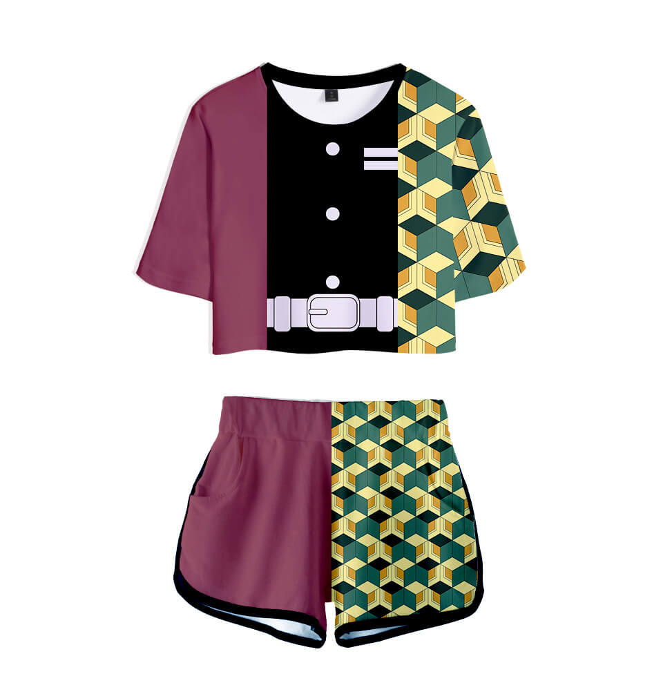 Kids Activewear Tanjiro Nezuko Running Suit Zenitsu Giyu Top and Shorts