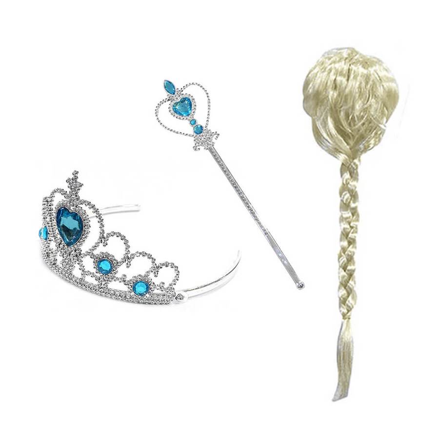 Kids Princess Costume Snow Girls Dress With Crown Scepter Wig Cosplay Accessories