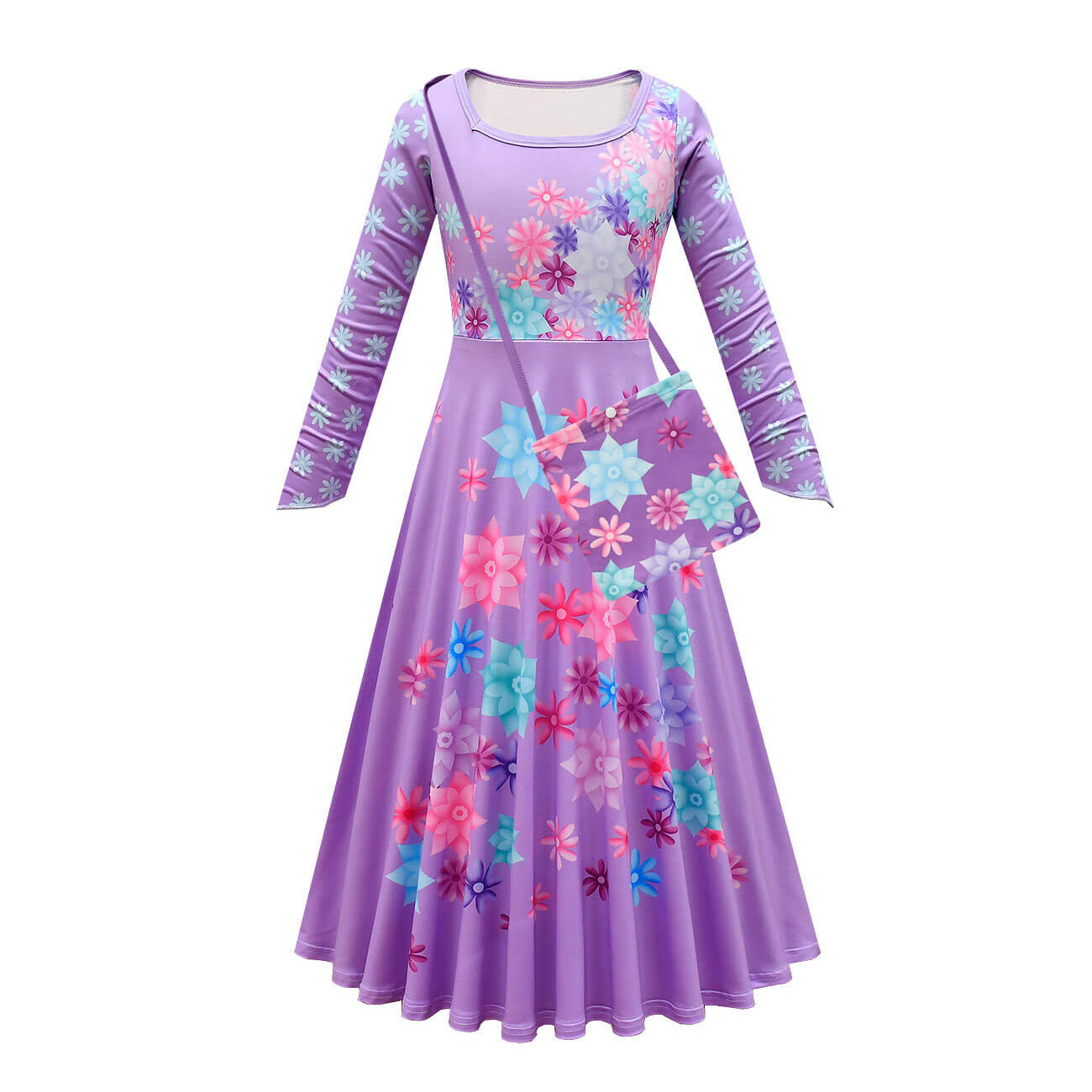 Flower Princess Isabela Costume Girls Mardrigal Magic Cosplay Dress with Bag and Cloak