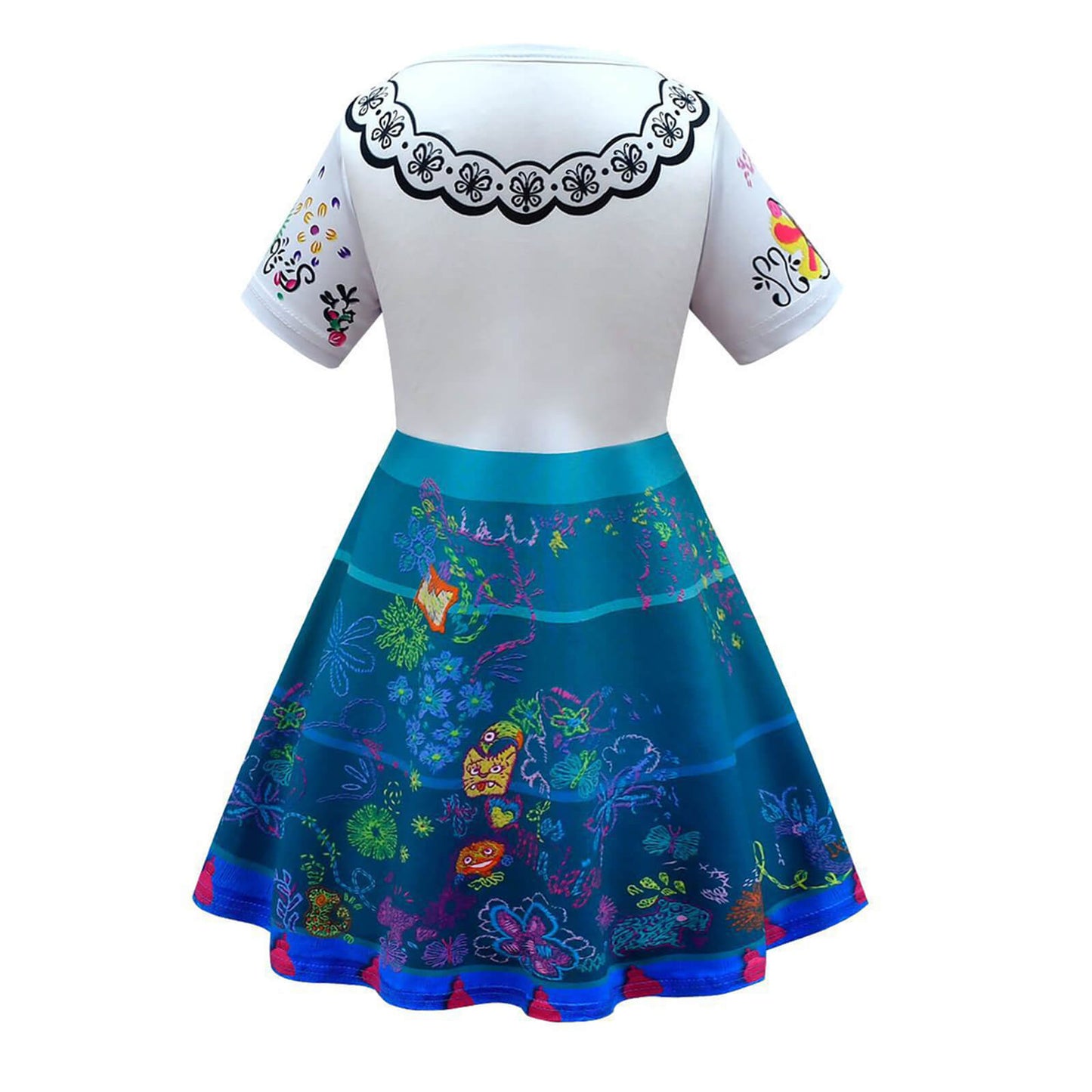 Kids Mirabel Party Costume Girls Cosplay Outfit Short Sleeve Long Teal Skirt with Bag for Age 2 and UP