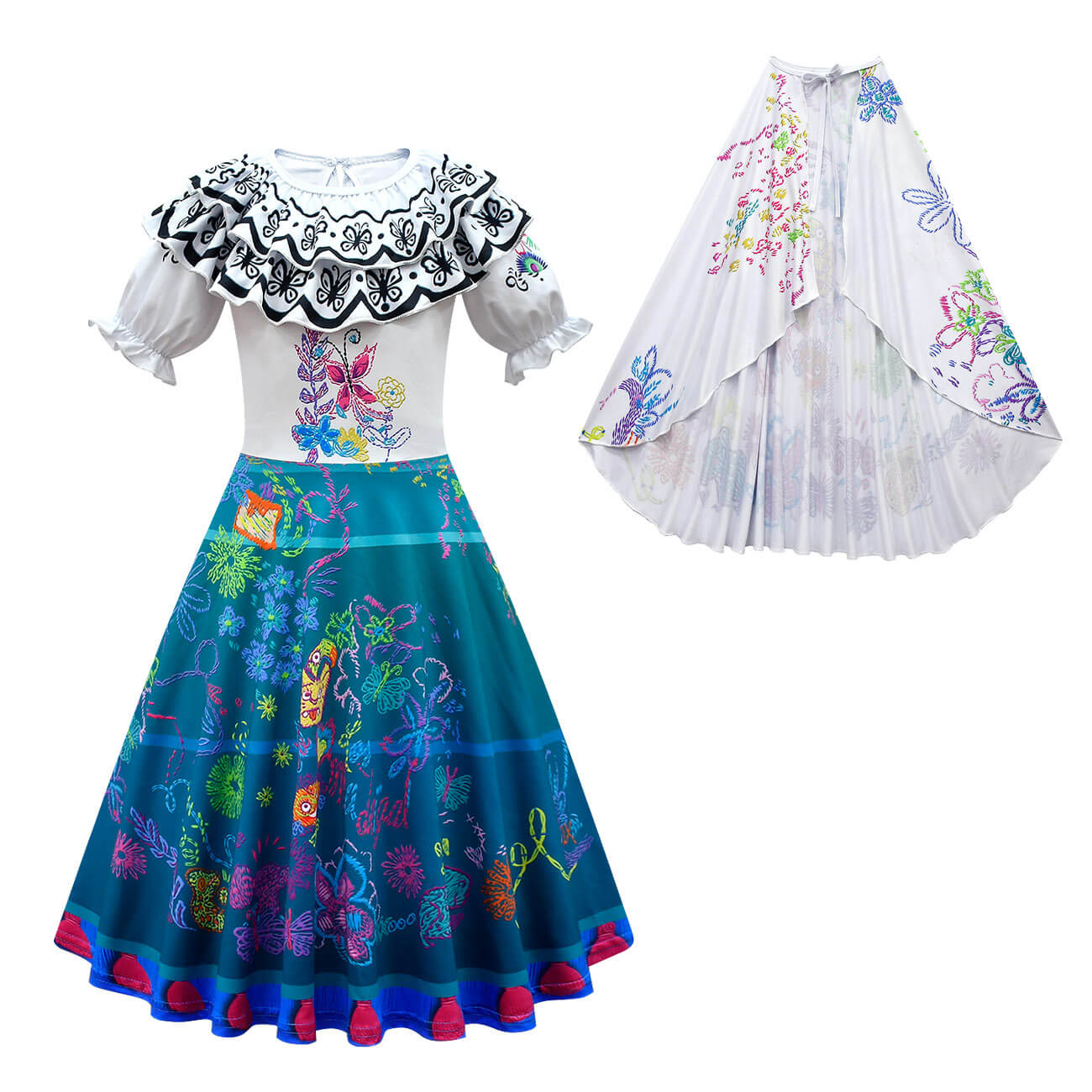 Kids Mirabel Madrigal Cosplay Dress Puff Sleeve High Waist Cosplay Outfit Party Costume
