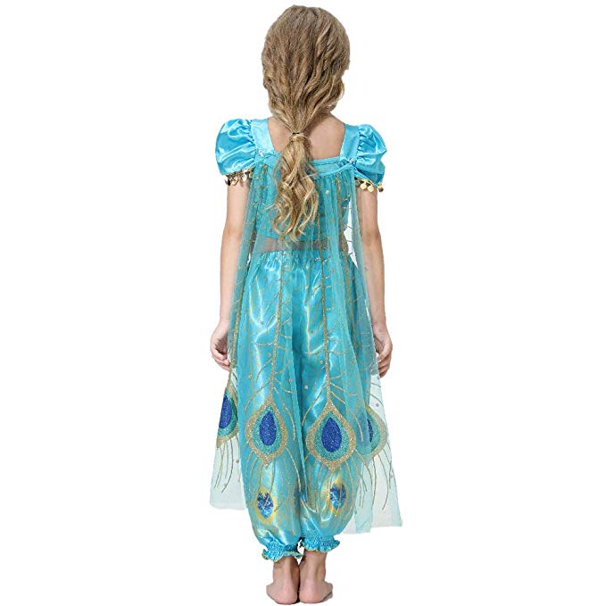 Kids Princess Jasmine Costume Halloween 4-pieces Full Set Cosplay Dress