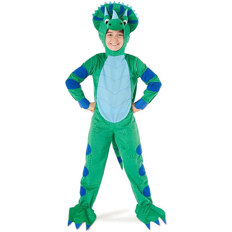 Child Triceratops Costumes Kids Dinosaur Jumpsuit Helmet Suit Halloween Costume for Boys Girls 3-12Y