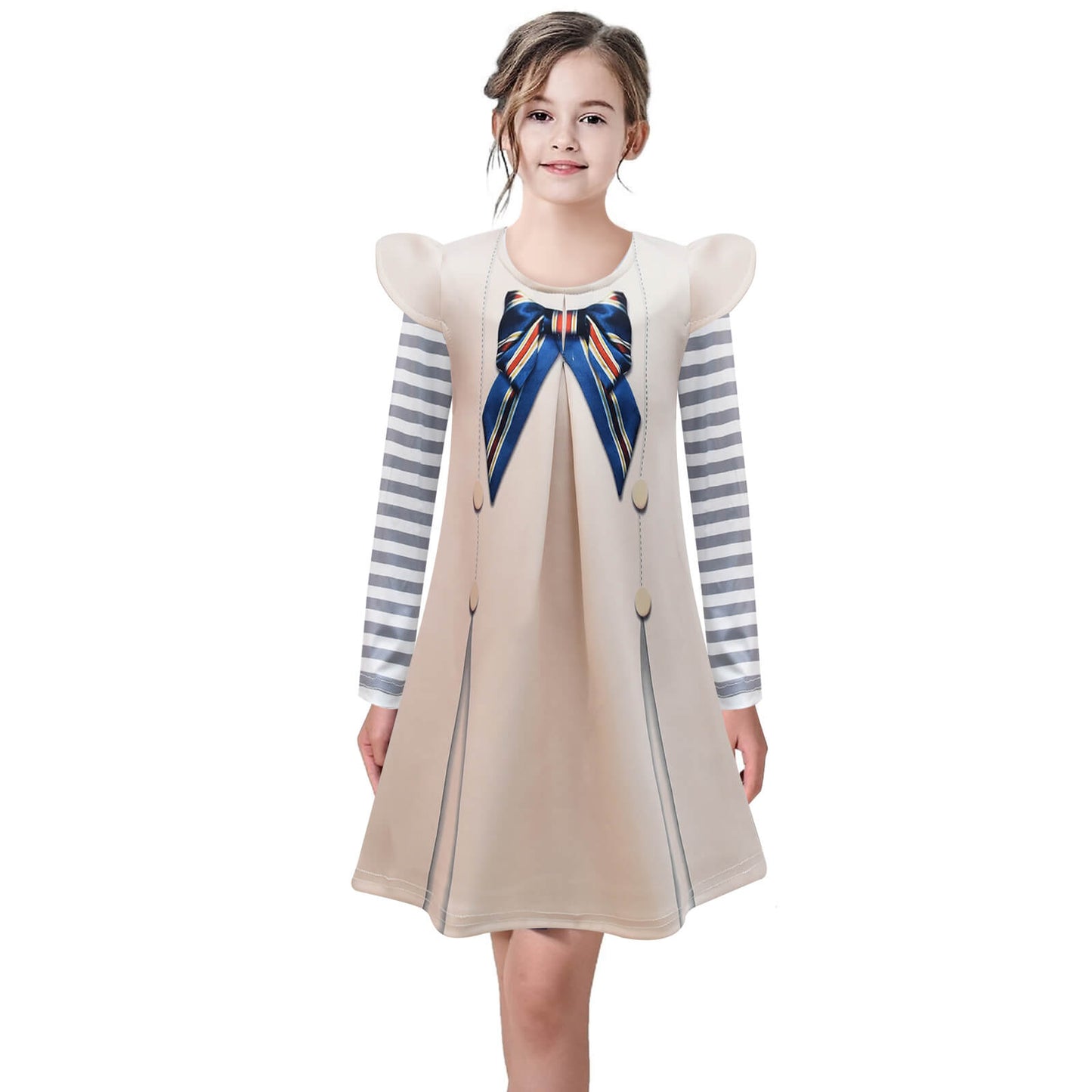 Girls M3gan Costume Long Sleeve Shirt and Dress 2pcs Suit AI Doll M3GAN Outfit Wig for Cosplay