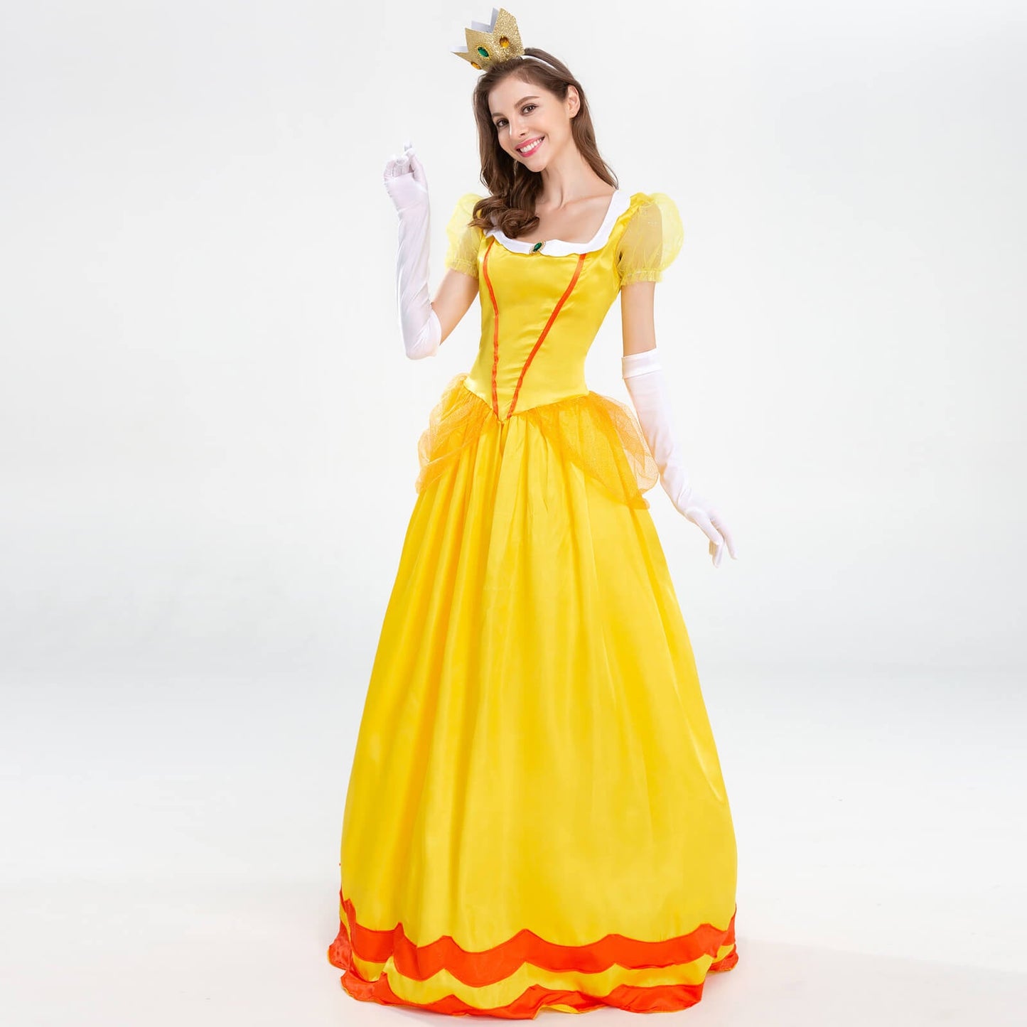 Adults Peach Princess Dress Gloves and Crown Set Pink Ball Gown Party Costume